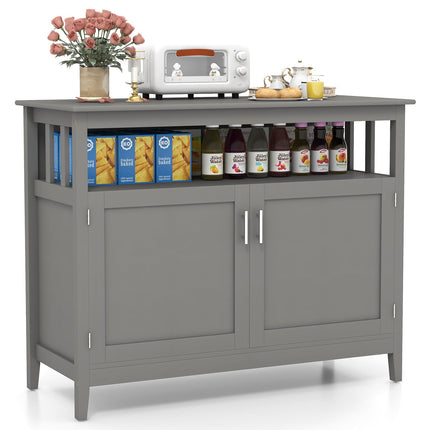 Free Standing Storage Chest with 2 Level Cabinets and Open Shelf, Adjustable Middle Shelf