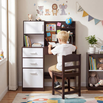 Costzon Kids Desk and Chair Set Wooden Study Table with Hutch