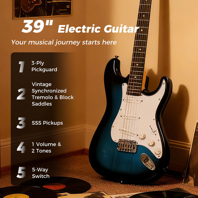 Costzon 6 String Electric Bass Guitar with AMP 39” Full Size Beginner Bass Guitar Kit