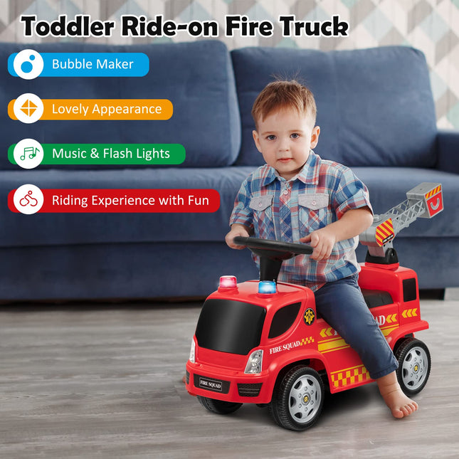Costzon Kids Ride On Fire Truck, Ride On Push Car with Ladder Bubble Maker, Foot-to-Floor Sliding Car for Toddlers