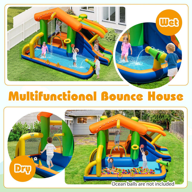 BOUNTECH Inflatable Water Slide 8-in-1 Playhouse Bouncy Castle Water Slide