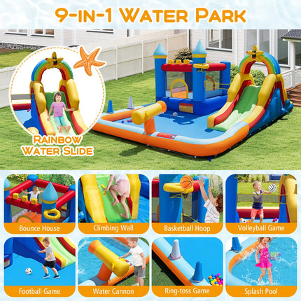 BOUNTECH Inflatable Water Slide w/Splash Pool Basketball Hoop Football Game for Kids 3-12