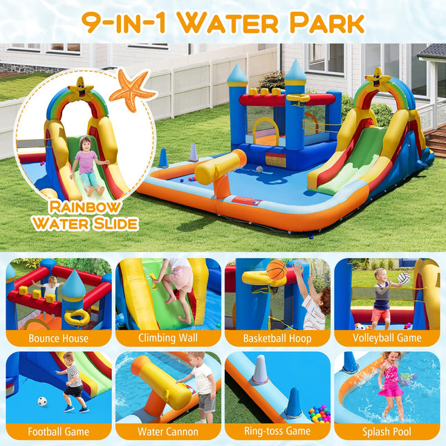 BOUNTECH Inflatable Water Slide w/Splash Pool Basketball Hoop Football Game for Kids 3-12