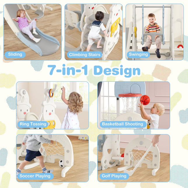 Costzon Toddler Swing and Slide Set 7 in 1 Toddler Slide for Kids