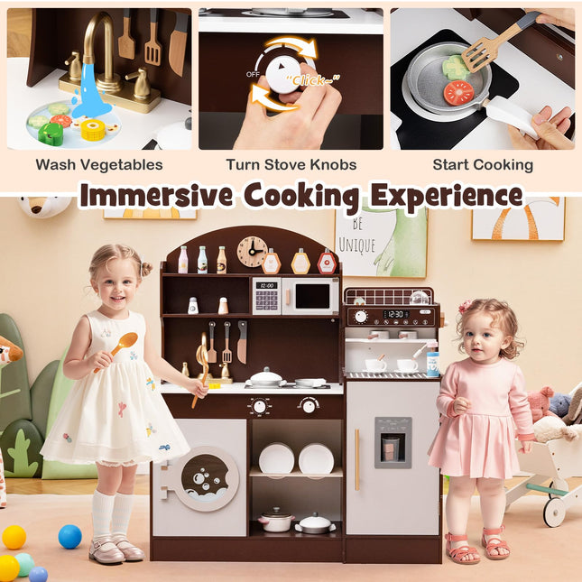 Costzon Kids Kitchen Playset, Wooden Pretend Play Kitchen with Coffee Maker