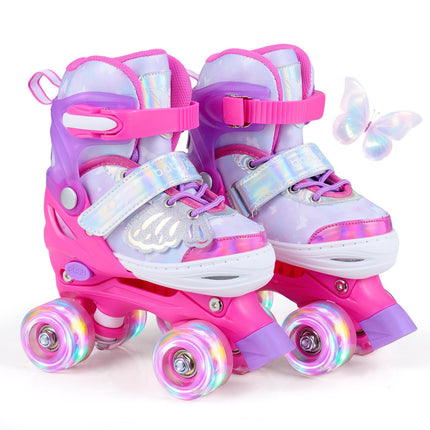 4-Size Adjustable Quad Skates Light-up Wheels Safety Protection