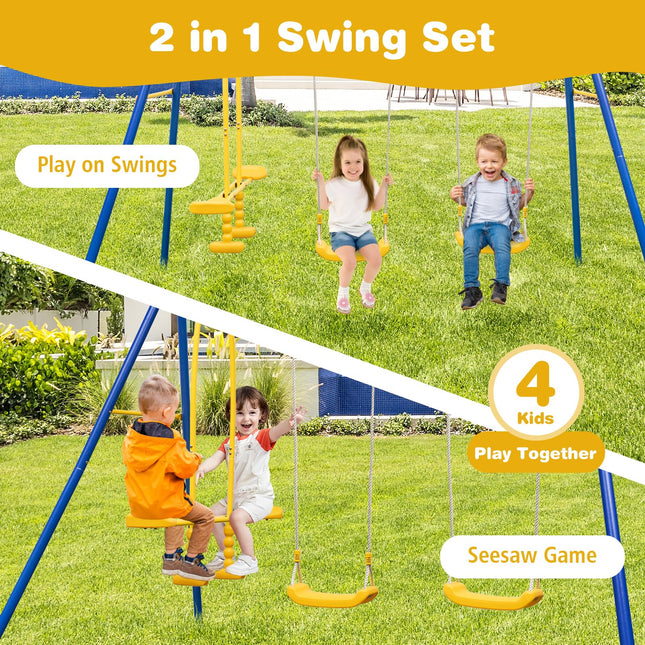 Costzon 440 lbs Swing Set for Backyard, 2-in-1 Heavy Duty Extra Large Metal Swing Frame