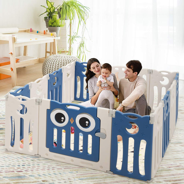 Costzon Foldable Baby Playpen, 14-Panel Baby Fence with Lock Door