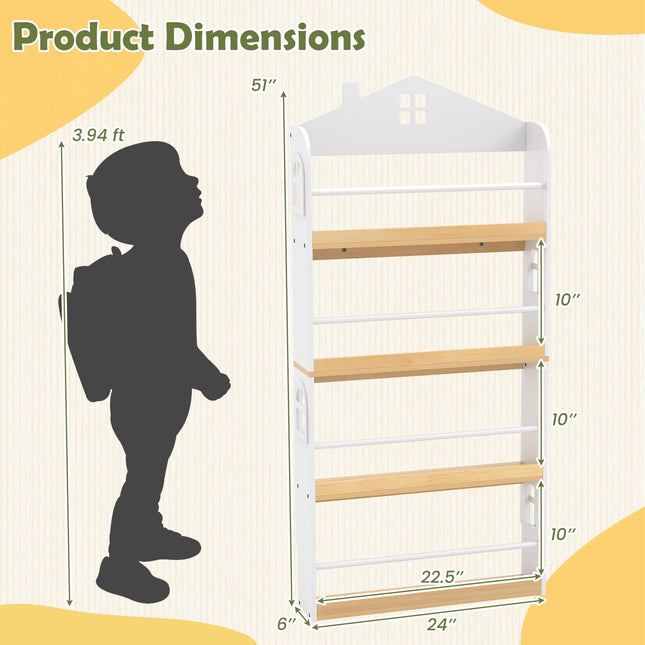 Costzon 4-Tier Kids Bookshelf Wall Mounted