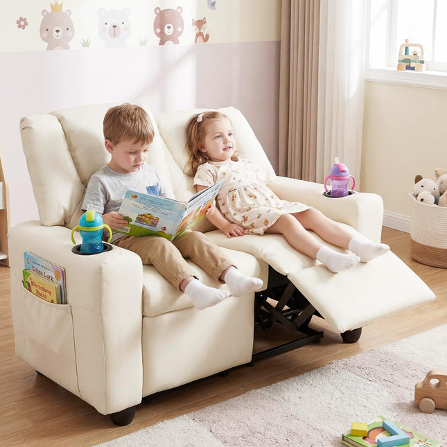 Costzon 2-Seater Kids Recliner 2 Cup Holders 2 Side Storage Pockets