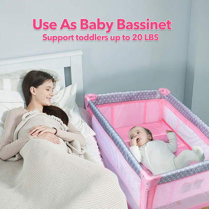 BABY JOY 3 in 1 Portable Pack and Play with Bassinet, Convertible Baby Travel Crib Playard with Changing Table