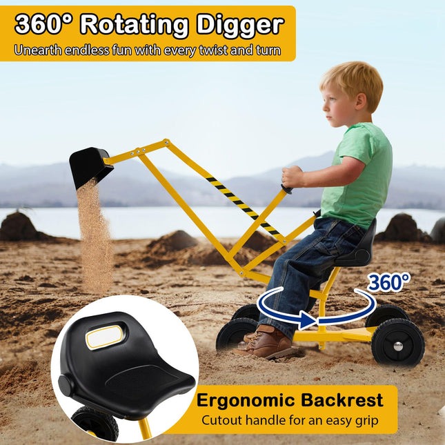 Costzon Sand Digger Outdoor Heavy Duty Metal Excavator with 360° Swivel Seat and 4 Wheels