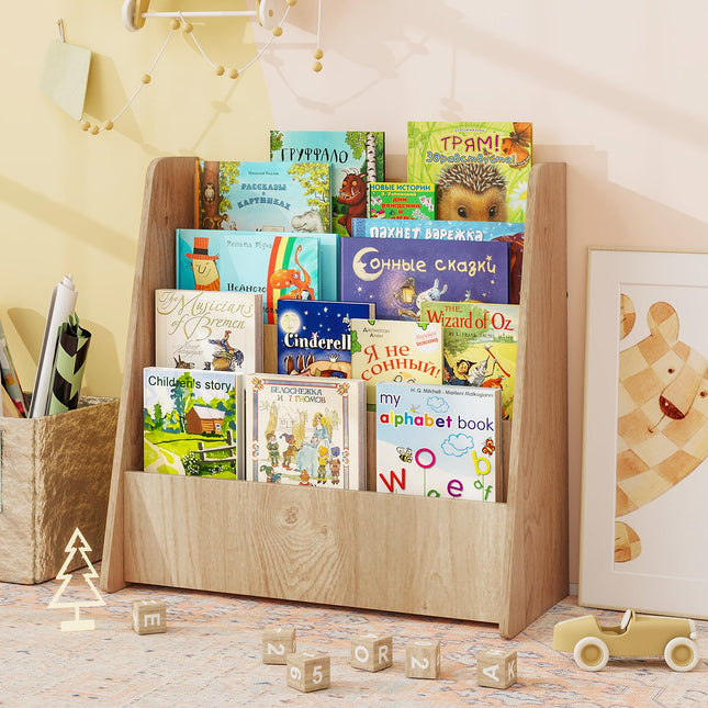 Costzon 4-Tier Kids Bookshelf, Front Facing Children Bookcase with Deep Compartments