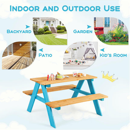 Costzon Kids Picnic Table, Fir Wood Children’s Activity Table with Benches, Toddler Patio Furniture Set