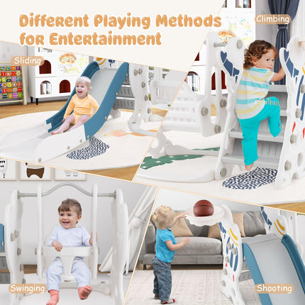 Costzon 4 in 1 Toddler Slide and Swing Set, Rocket Indoor Outdoor Baby Swing w/Slide