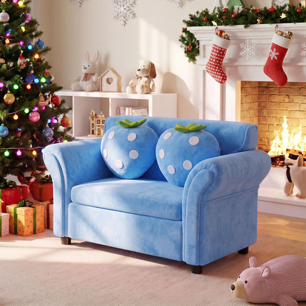 Costzon Kids Couch Double Seat Children's Sofa with 2 Strawberry Pillows