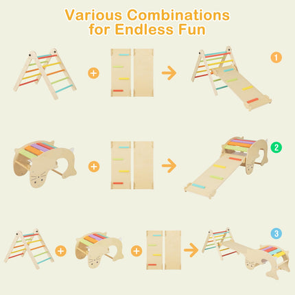Costzon Climbing Toys for Toddlers, 7 in 1 Foldable Montessori Wooden Arch Climber Ladder with Rocker