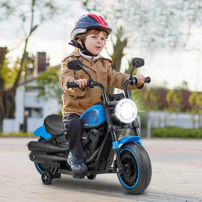 Costzon Kids Motorcycle, 6V Battery Powered Motorbike with Training Wheels, LED Headlights