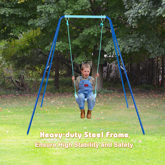 Costzon Swing Frame Stand with Swing Seat, A-Frame Swing Sets for Backyard All Weather w/Ground Stakes