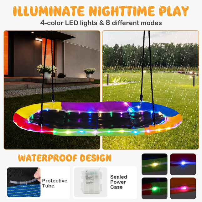 Costzon 700 lbs 60" Giant Platform Swing with Light, Tree Swing with Adjustable Hanging Ropes