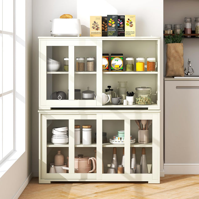 Costzon Kitchen Sideboard Antique Stackable Storage Cabinet with Adjustable Shelf