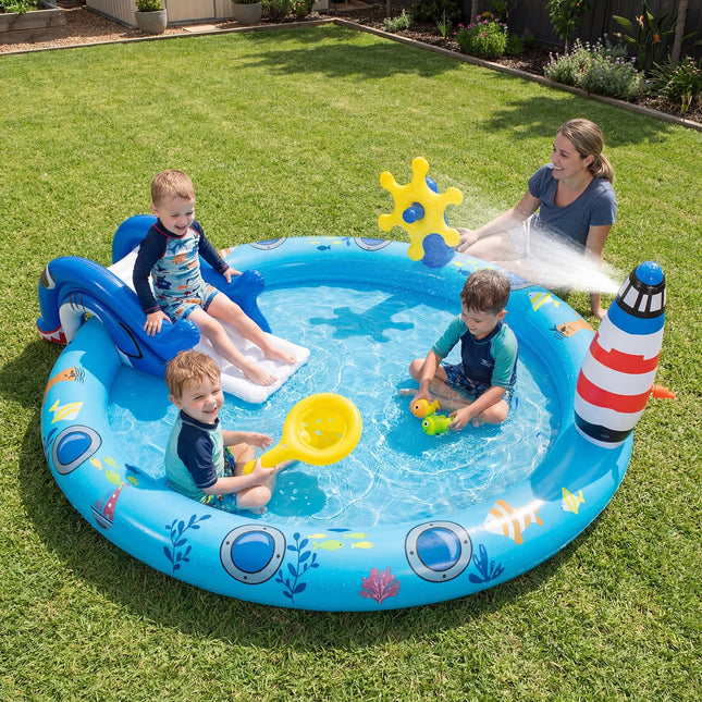 Costzon Shark Outdoor Kids Summer Playhouse Inflatable Water Park (74'' x 60'' x 24.8'')