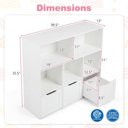 Costzon Kids Bookshelf w/5 Open Cubbies & Hidden Wheels