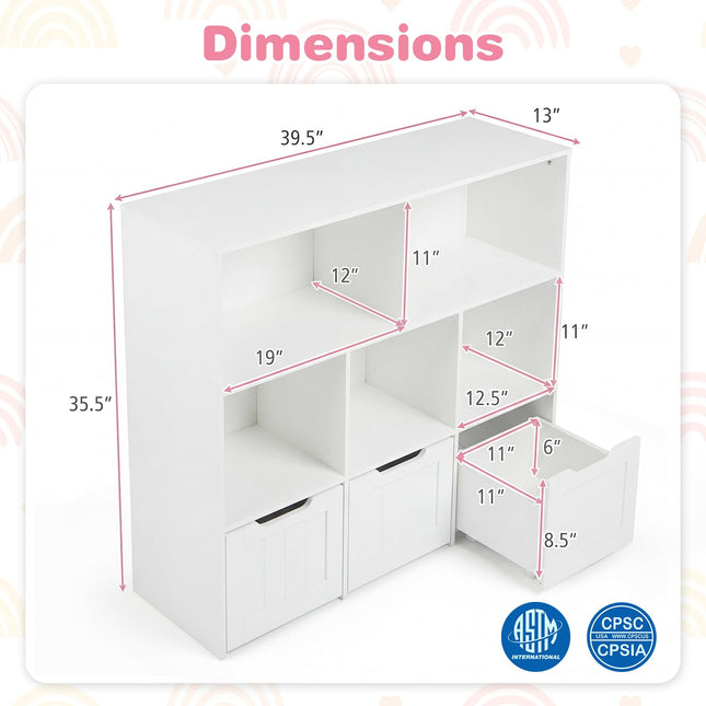 Costzon Kids Bookshelf w/5 Open Cubbies & Hidden Wheels