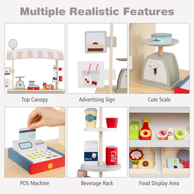 Costzon Toddler Pretend Market Stand Shop Play Set w/ 30PCS Play Toy