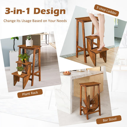Costzon Folding Step Stool 3 Tier Wood Ladder