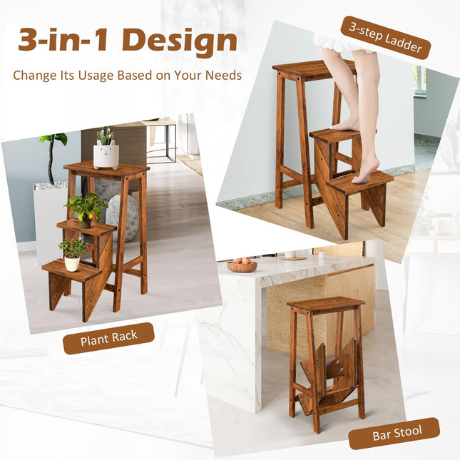 Costzon Folding Step Stool 3 Tier Wood Ladder