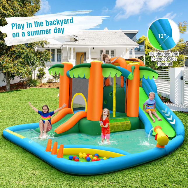 Costzon Inflatable Water Slide for Kids, 7 in 1 Kids Jumping Castle Bounce House w/Blower, Splash Pool