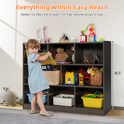 Costzon Kids Toy Organizers and Storage, Wooden 3 Tier Bookshelf with 8 Compartment Cubes to Organize Books