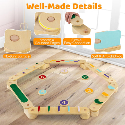 Costzon Montessori Wooden Balance Beam Step Stones, Kids Gymnastics Obstacle Course Balance Board Playset