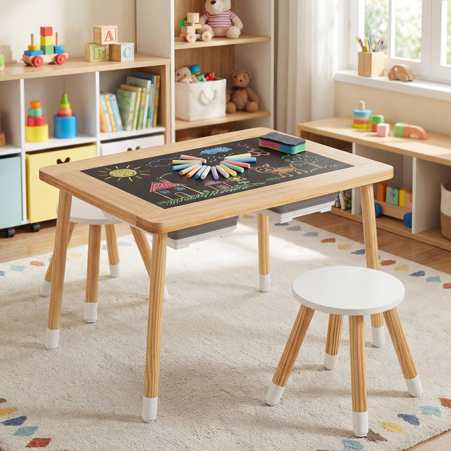Costzon All-in-One Wooden Kids Activity Table Set w/Double-Sided Boards & 2 Foldable Storage Bins