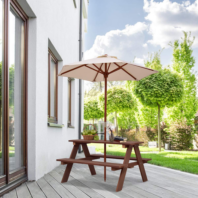 Costzon Kids Picnic Table Set, Wood Table and Bench Set with Removable & Foldable Umbrella