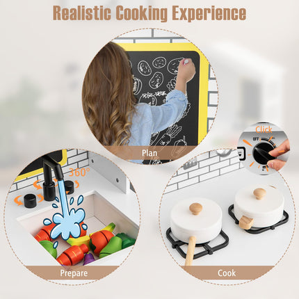 Costzon Kids Kitchen Playset, Farmhouse Wooden Pretend Cooking Toy Set, Play Kitchen with Sweet Accessories, Gift for Boys & Girls 3+