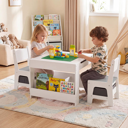 Costzon 4 in 1 Kids Table and Chairs with Building Blocks