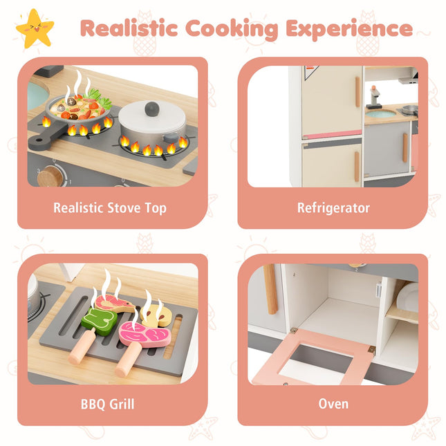 Costzon Kids Kitchen Playset Pretend Play Kitchen with Refrigerator