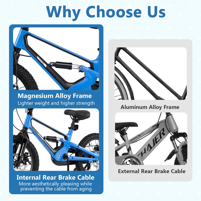 BABY JOY Kids Bike, 16" Lightweight Alloy Sporty Bicycle w/Dual Disc Brakes, Training Wheels