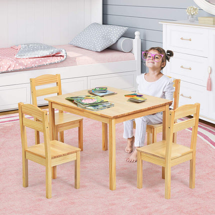 Costzon Kids Table and Chair Set, 5 Piece Wood Activity Table & Chairs
