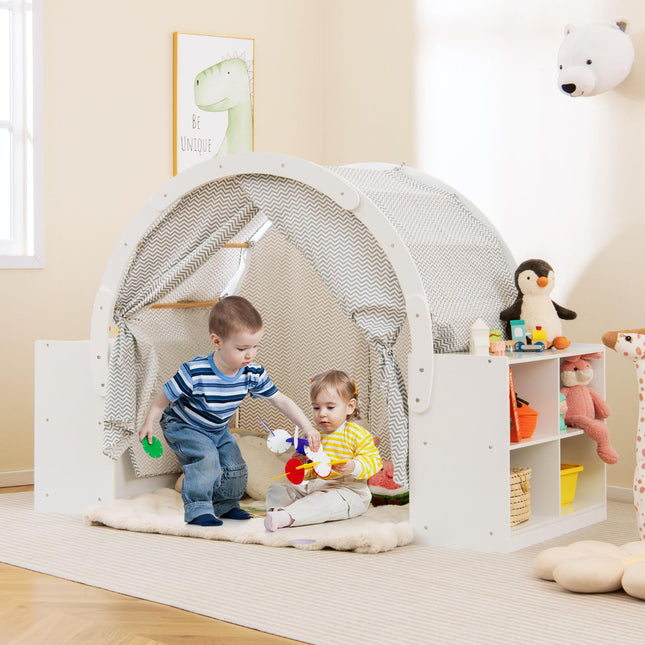 Costzon Kids Tent, 3 in 1 Indoor Wooden Play House w/Ample Storage Space