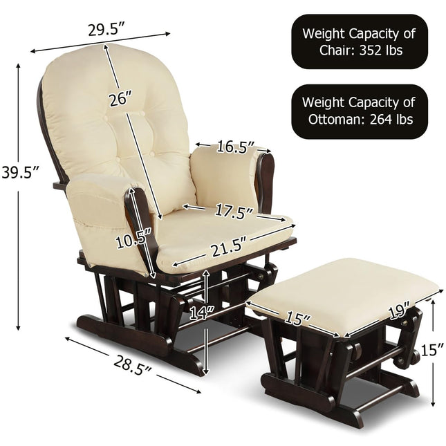 Glider and Ottoman Set with Storage Pocket