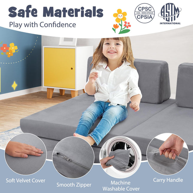 Costzon Modular Kids Play Couch, 6 PCS Toddler Creative Imaginative Furniture Play Set