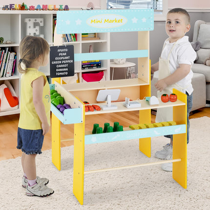 Costzon Wooden Grocery Store for Kids, Pretend Supermarket Stand