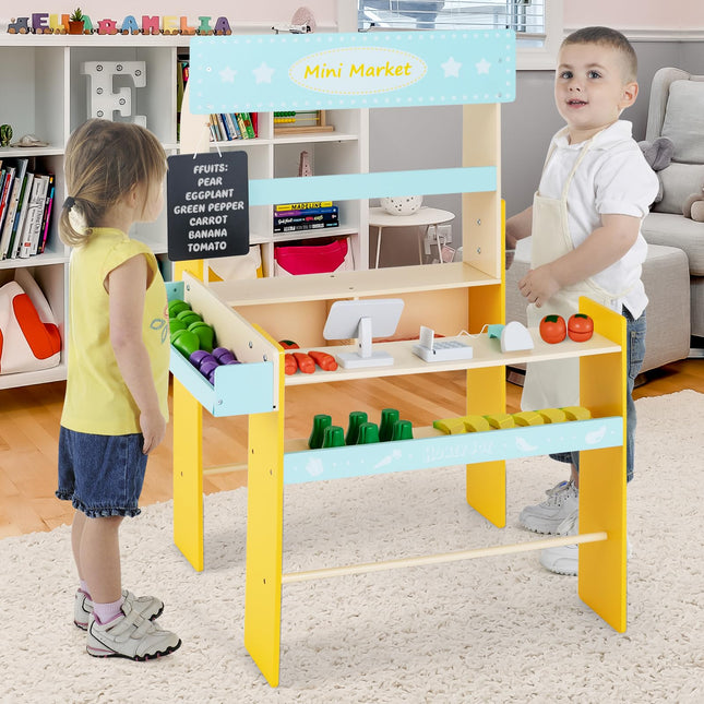 Costzon Wooden Grocery Store for Kids, Pretend Supermarket Stand