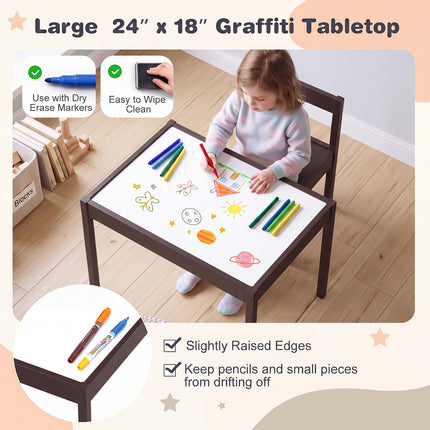 Costzon Kids Table and Chairs with Graffiti Top