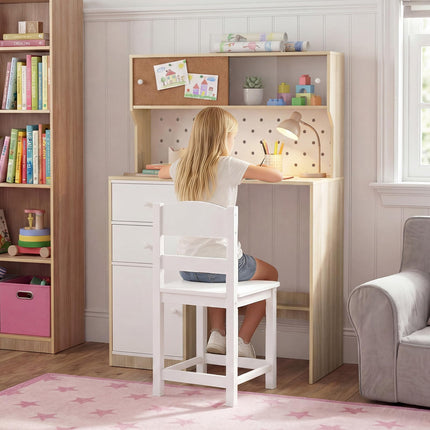 Costzon Wooden Kids Desk and Chair with Hutch and Pegboard