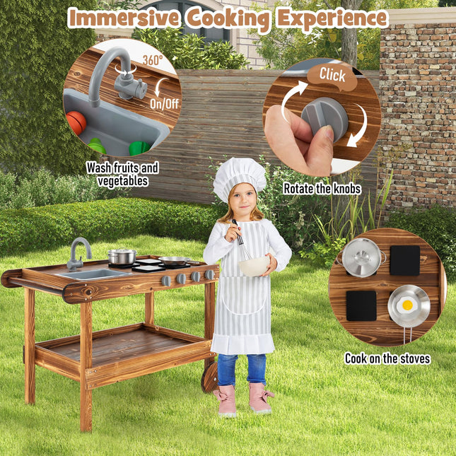 Costzon Mud Kitchen, Outdoor Play Kitchen with Sink, Faucet, Stoves and Cooking Accessories