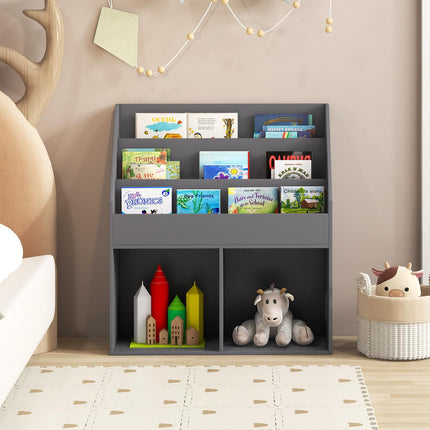 Costzon Kids Bookshelf, Wooden Toy Storage Cabinet Organizer Holder w/Shelves & 2 Large Cubes